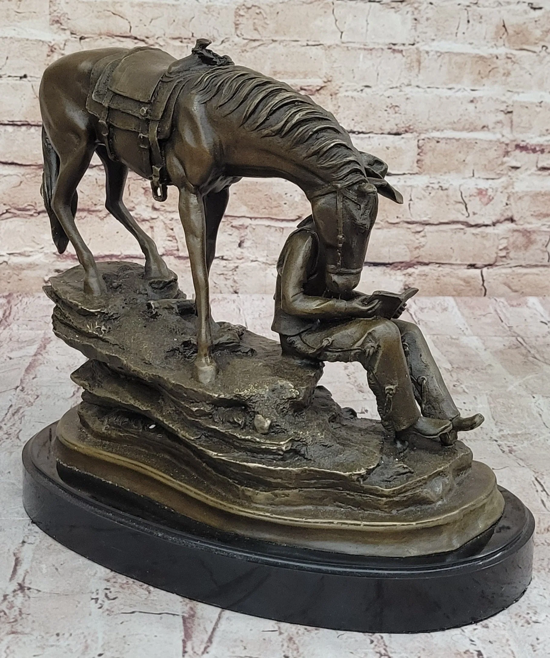 Horse Cowboy Lover Western Saddle Ranch Farm Art Bronze Marble Statue Sculpture