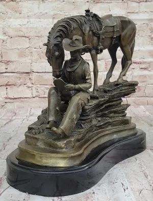 Horse Cowboy Lover Western Saddle Ranch Farm Art Bronze Marble Statue Sculpture