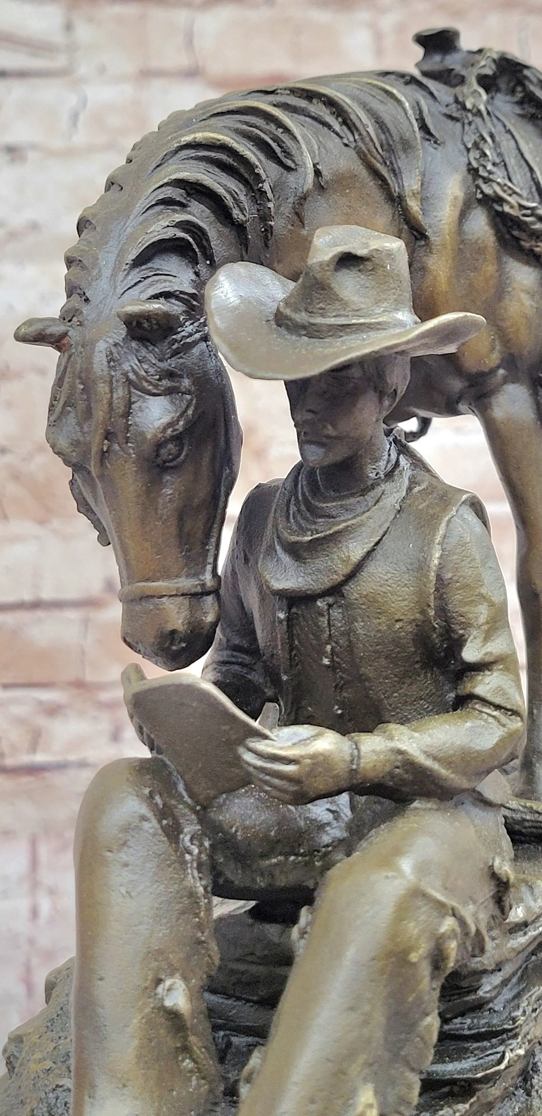 Horse Cowboy Lover Western Saddle Ranch Farm Art Bronze Marble Statue Sculpture