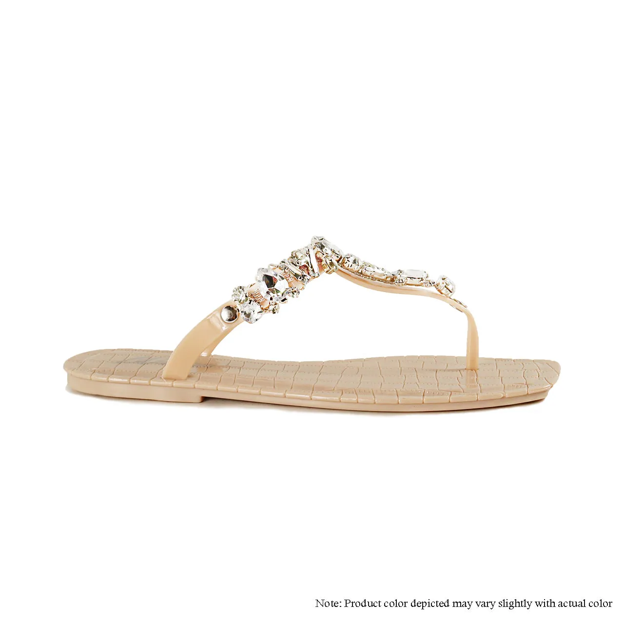 JELLI-98 REINSTONE CHAIN JELLY SLIDE SANDAL-NUDE