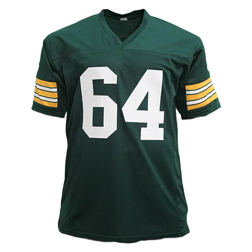 Jerry Kramer Autographed Pro Style Football Green Jersey (JSA) HOF Inscription Included.
