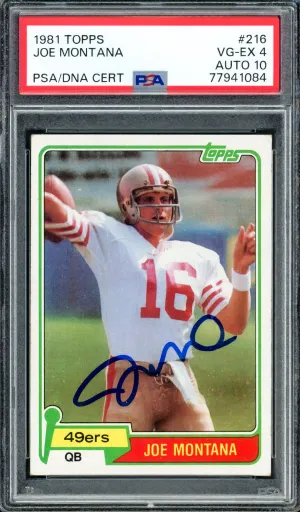 Joe Montana Autographed 1981 Topps Rookie Card #216 San Francisco 49ers PSA 4 Auto Grade Gem Mint 10 PSA/DNA #77941084