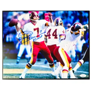 Joe Theismann Signed 83 MVP Inscription Washington Pose 2 Football 11x14 Photo (JSA)