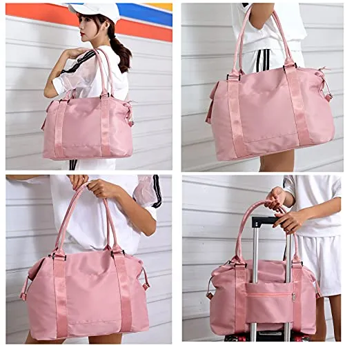 JSAHAH Bolsos de viaje para mujer Bolso de avión con funda para carrito Bolso de mano Rosa