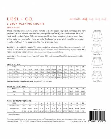 Lisboa Walking Shorts Pattern