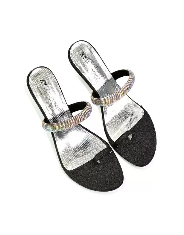 Lucille Slip On Strappy Sparkly Diamante Wedge Sandal Heels in Gold