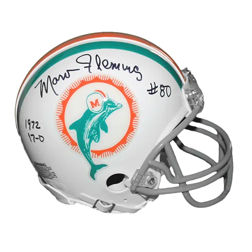 Marv Fleming Miami Dolphins Autographed Football Mini Helmet (JSA) Special 17 - 0 1972 Inscription