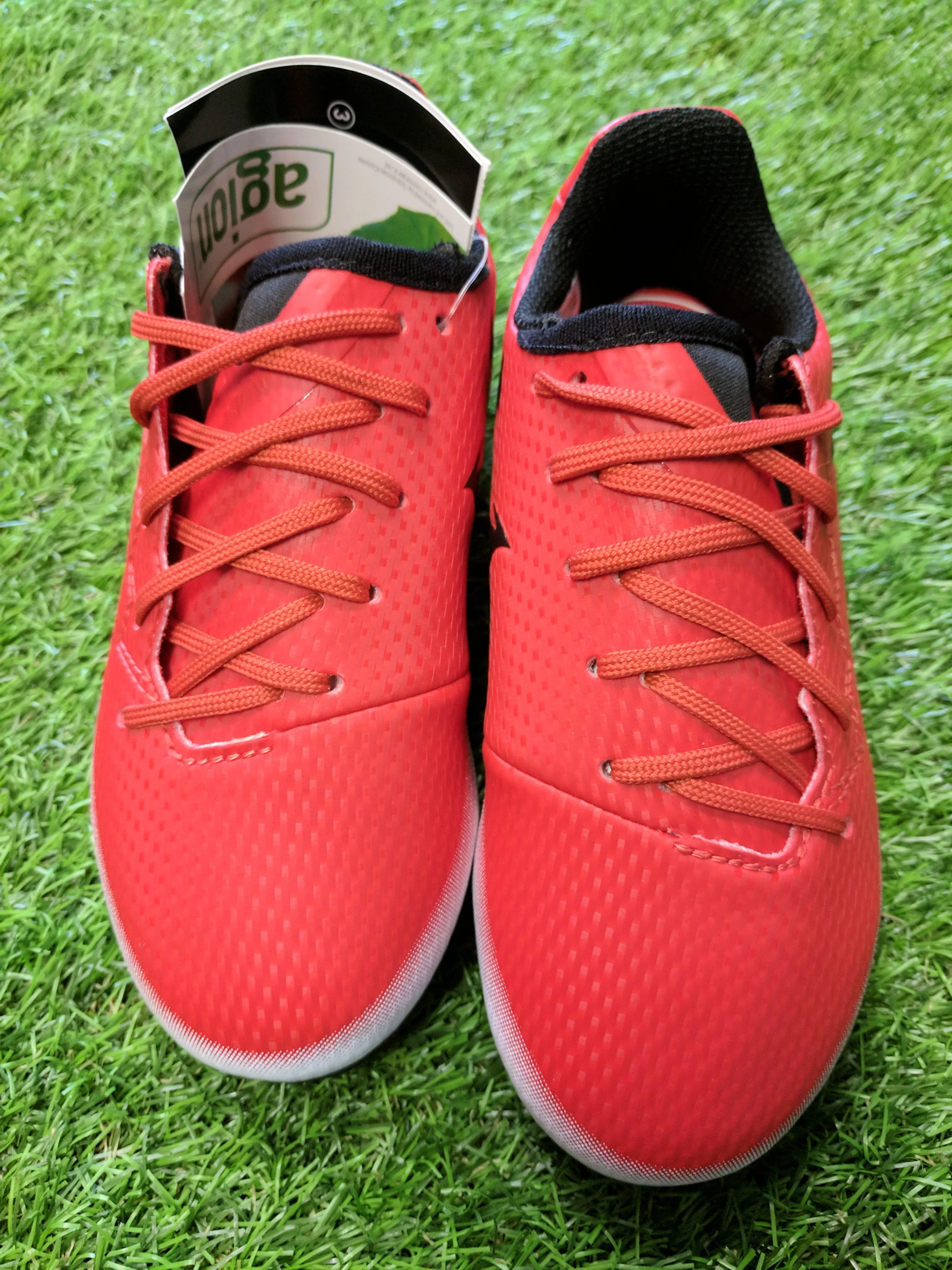 Messi 16.3 Adidas Junior moulded Football Boots lace up red and white