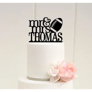Mr and Mrs Football Wedding Cake Topper with YOUR Last Name - Football Cake Topper
