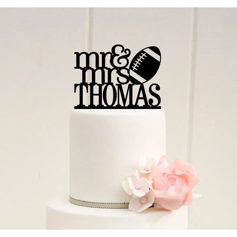 Mr and Mrs Football Wedding Cake Topper with YOUR Last Name - Football Cake Topper