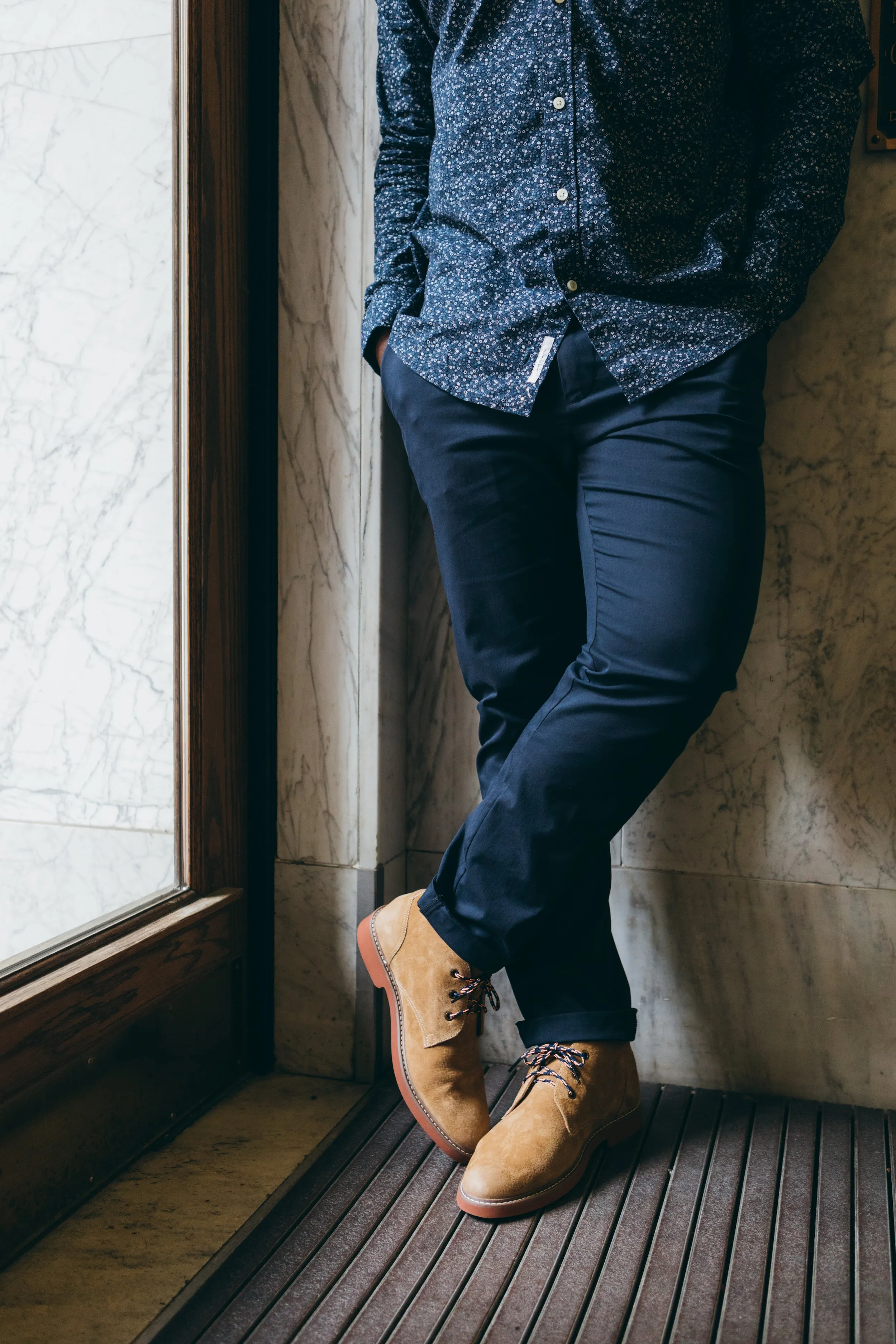 Navy & Peach Boot Laces