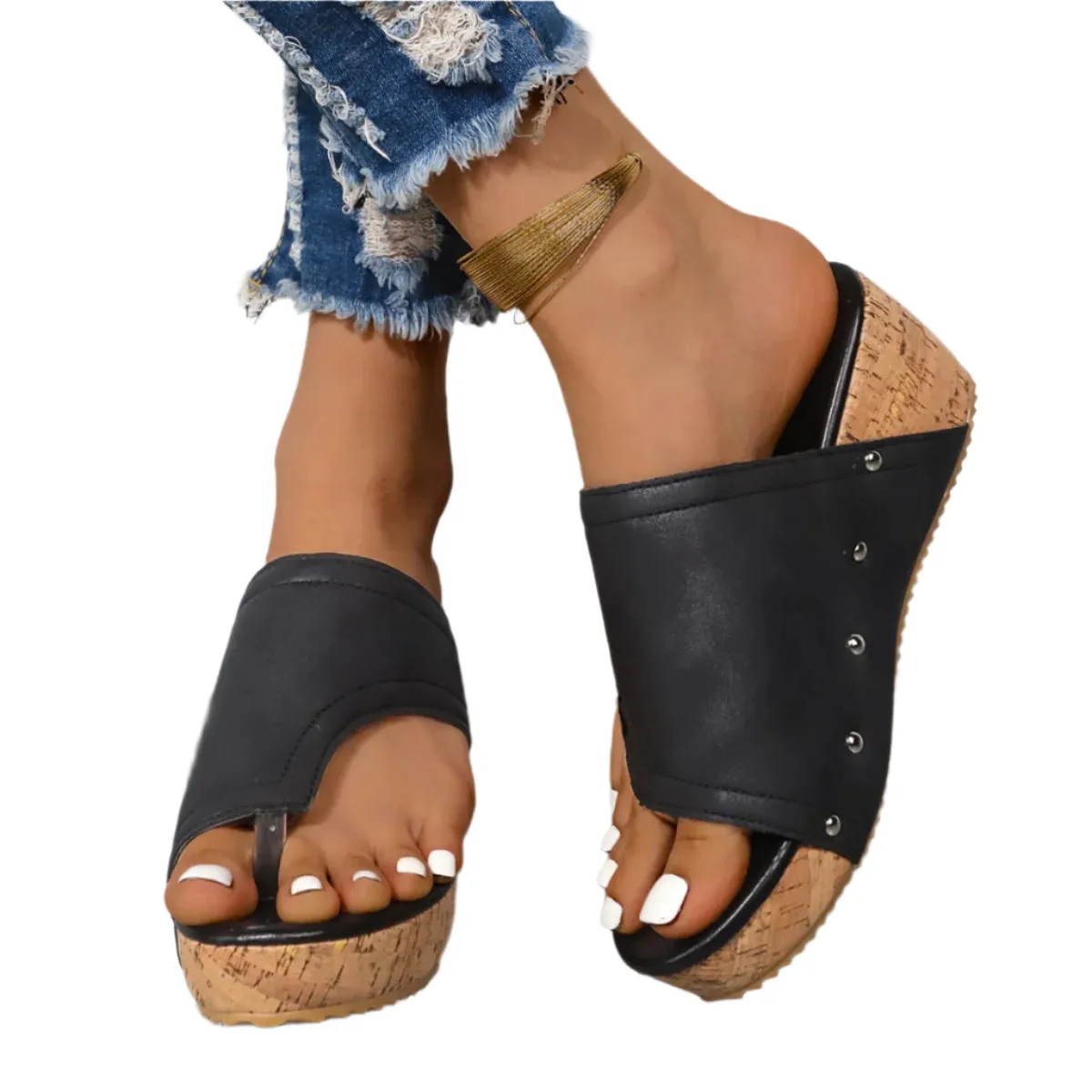 PU Leather Wedge Sandals