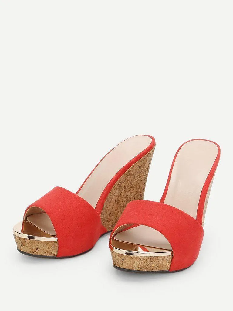 Suede Platform Wedge Mules