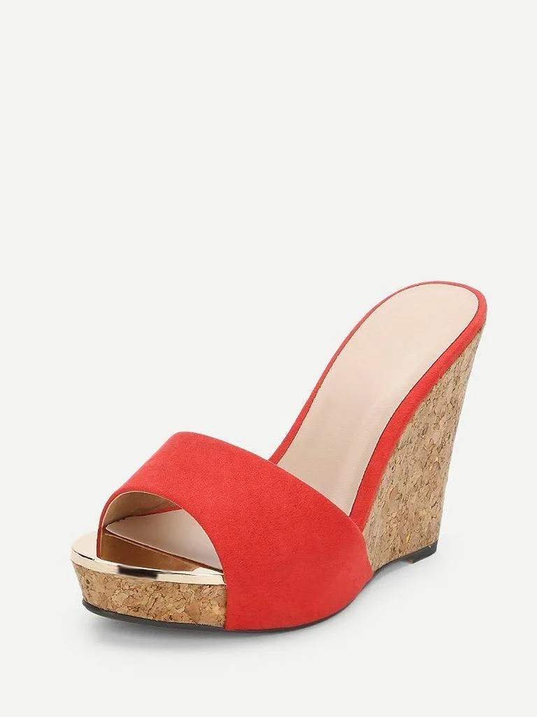 Suede Platform Wedge Mules