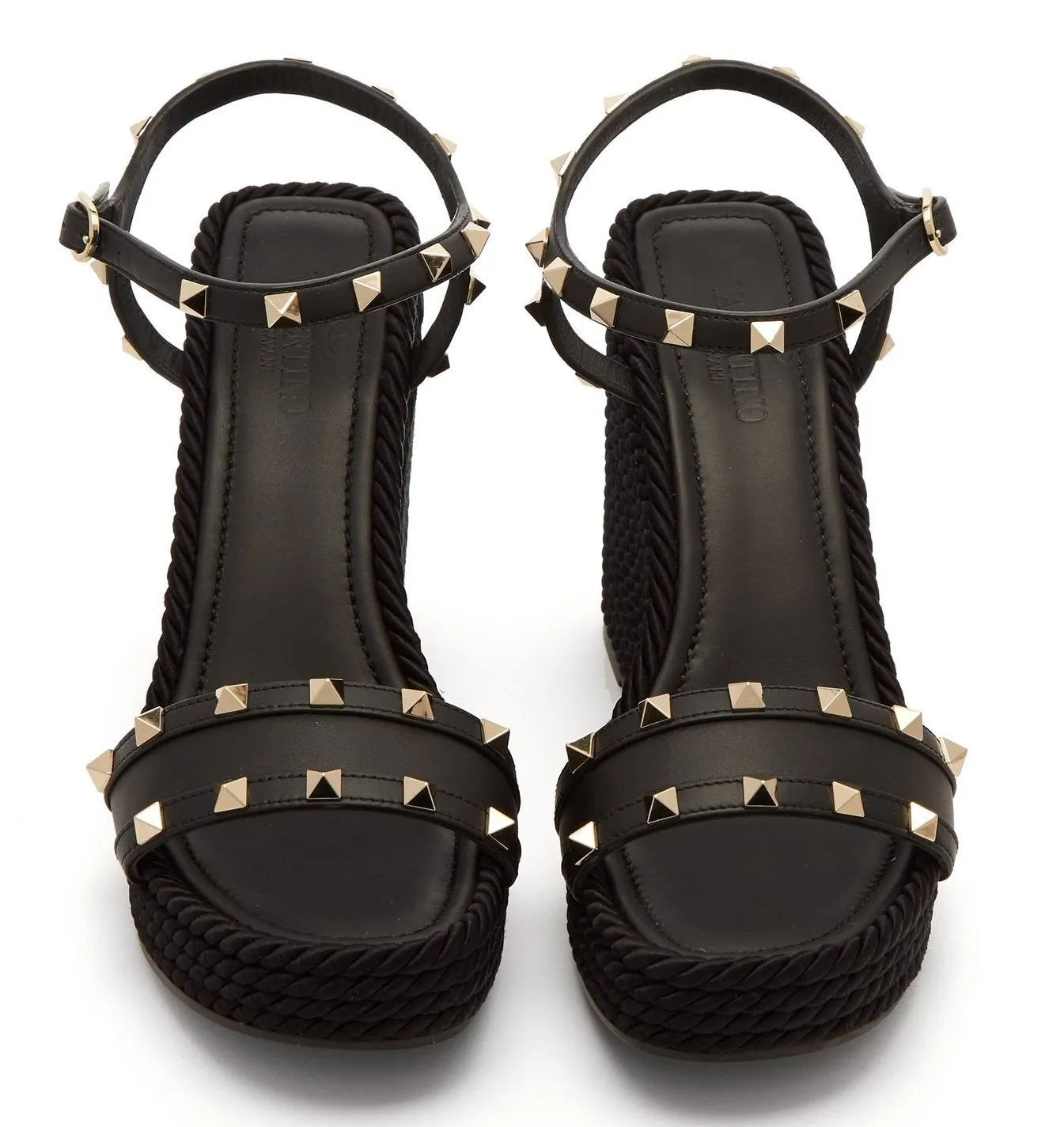 'Torchon' Rockstud Leather Wedge Sandals