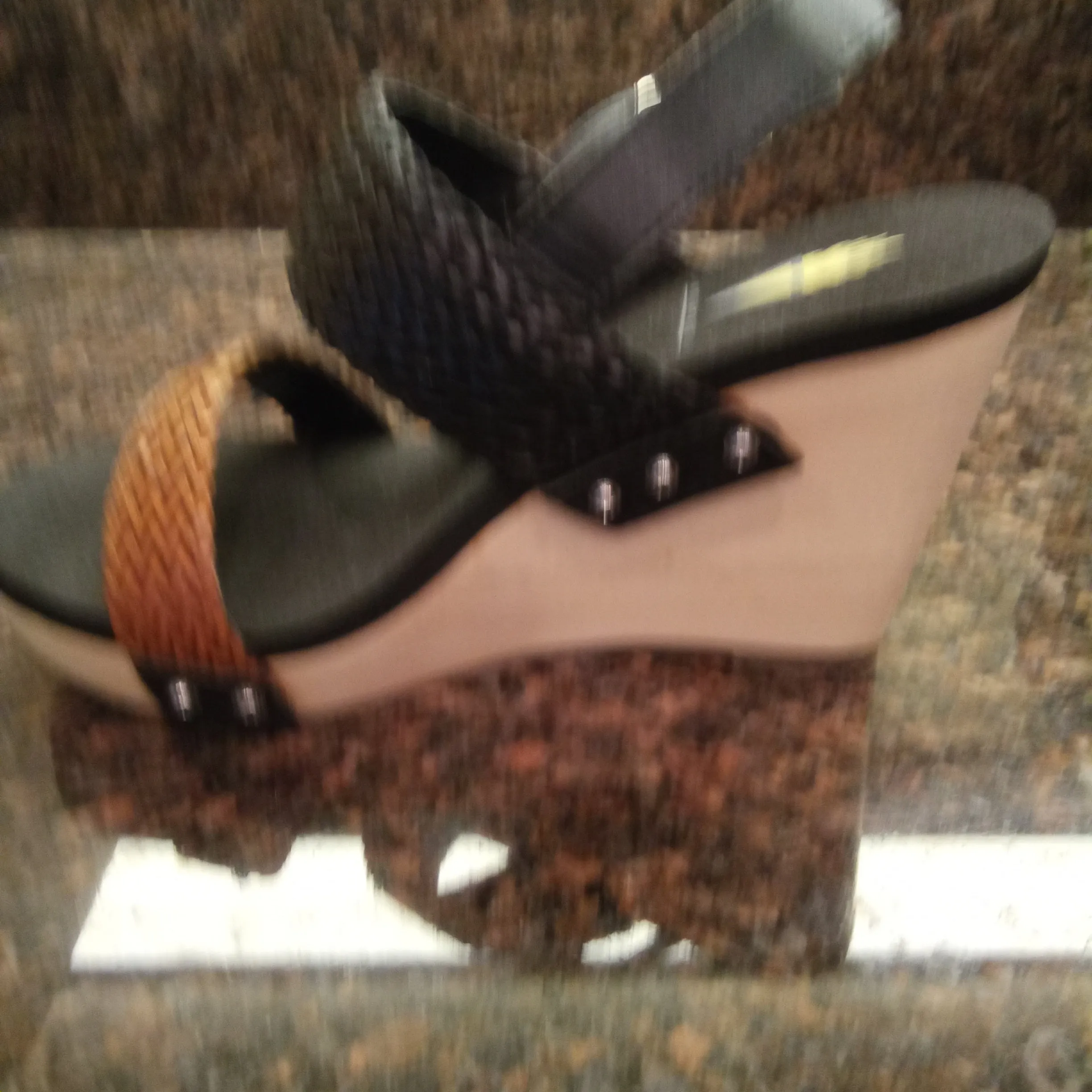 Two Tone Black and Brown Woven Baker Wedge Sandals | Volatile