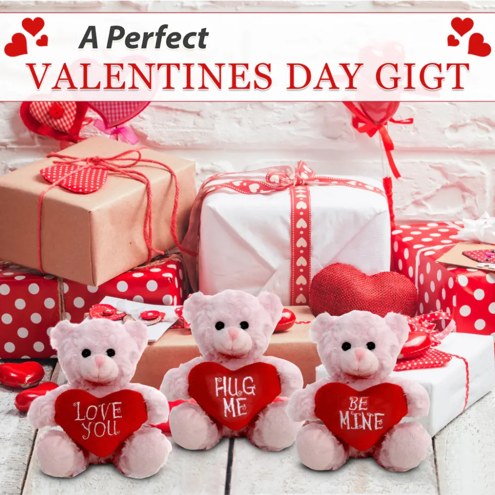 Valentine Pink  Sitting Bear 6"