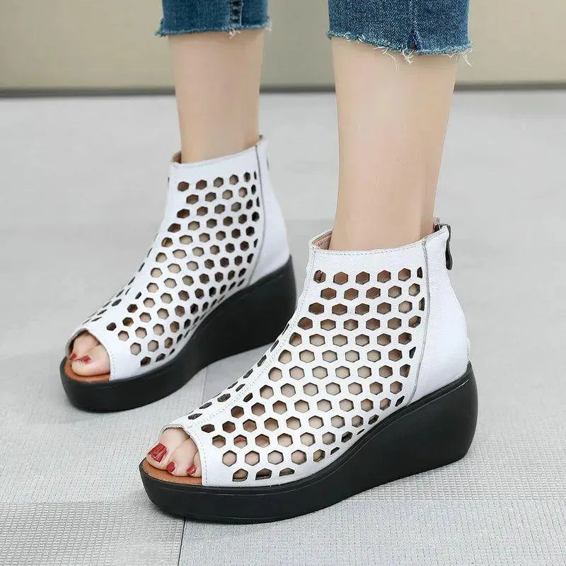 Women's Casual Shoes - Leather Wedges High Heel Sandals GRCL0158