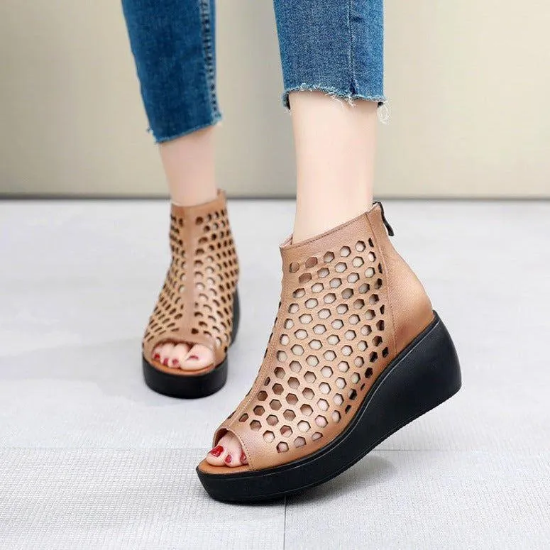 Women's Casual Shoes - Leather Wedges High Heel Sandals GRCL0158