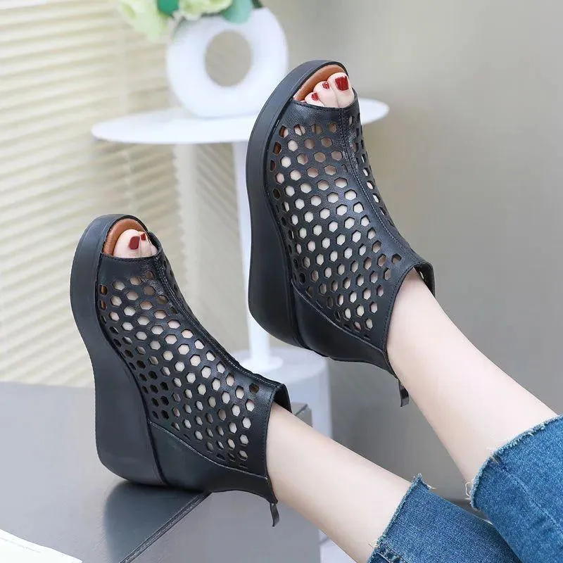 Women's Casual Shoes - Leather Wedges High Heel Sandals GRCL0158