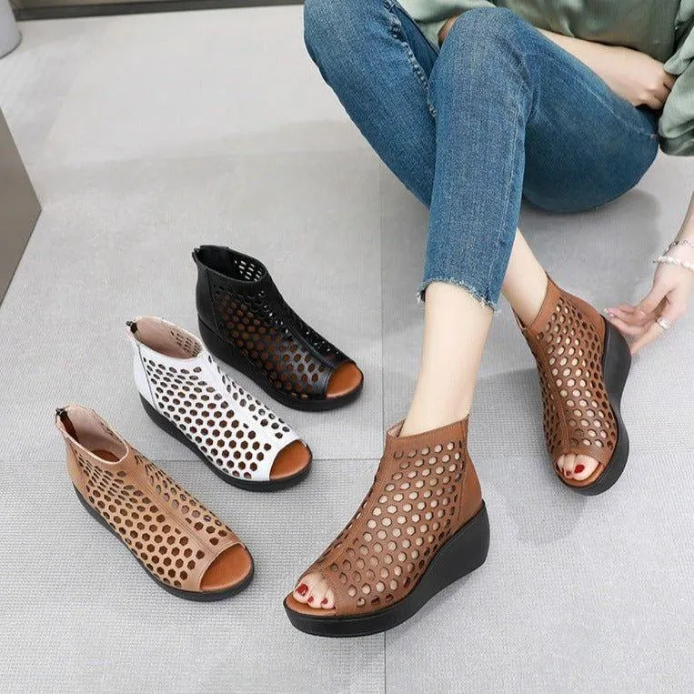Women's Casual Shoes - Leather Wedges High Heel Sandals GRCL0158