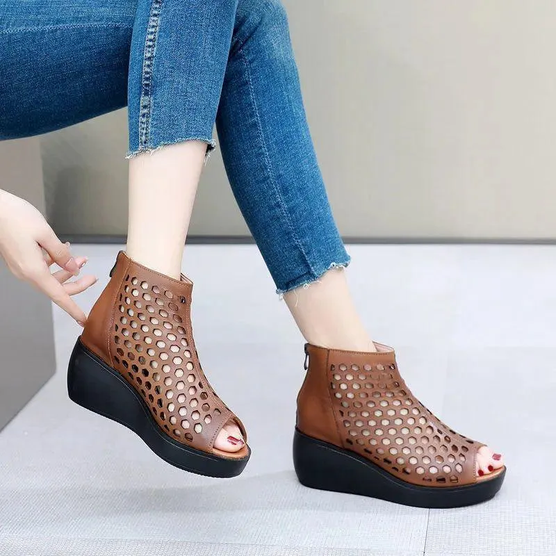 Women's Casual Shoes - Leather Wedges High Heel Sandals GRCL0158