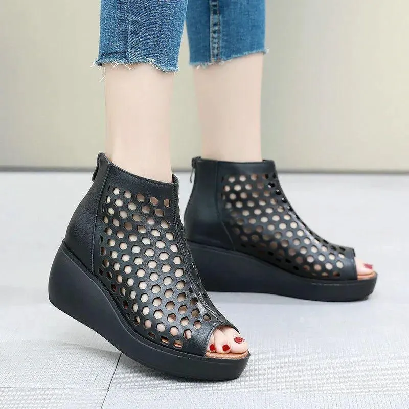 Women's Casual Shoes - Leather Wedges High Heel Sandals GRCL0158
