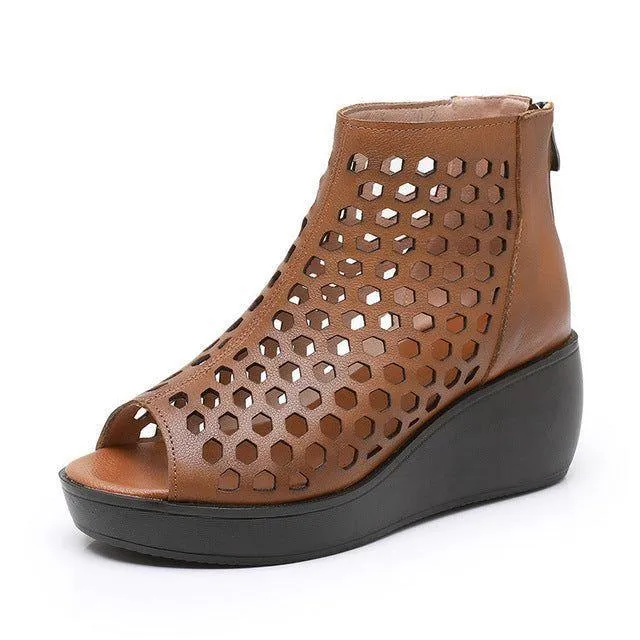 Women's Casual Shoes - Leather Wedges High Heel Sandals GRCL0158