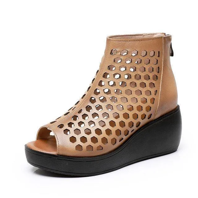 Women's Casual Shoes - Leather Wedges High Heel Sandals GRCL0158
