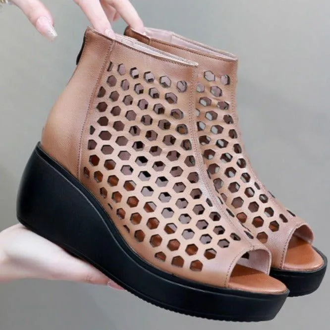 Women's Casual Shoes - Leather Wedges High Heel Sandals GRCL0158